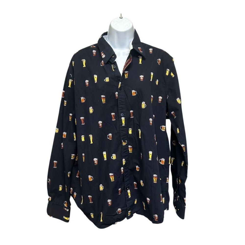 Point Zero Slim Fit Beer Print Button Down Shirt - Size L